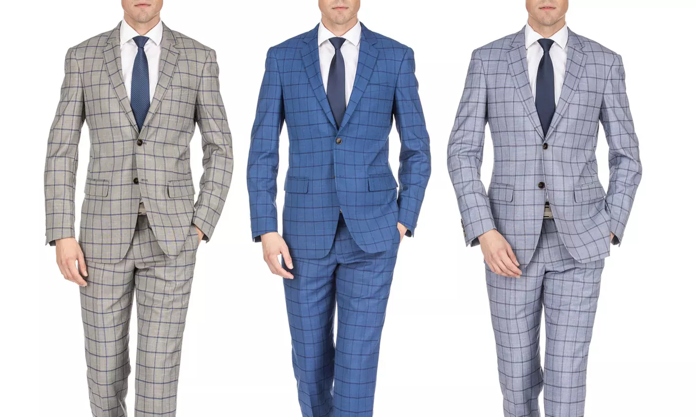 Gino Vitale Men's Window Pane Slim Fit Suits (2-Piece) - Primary Image