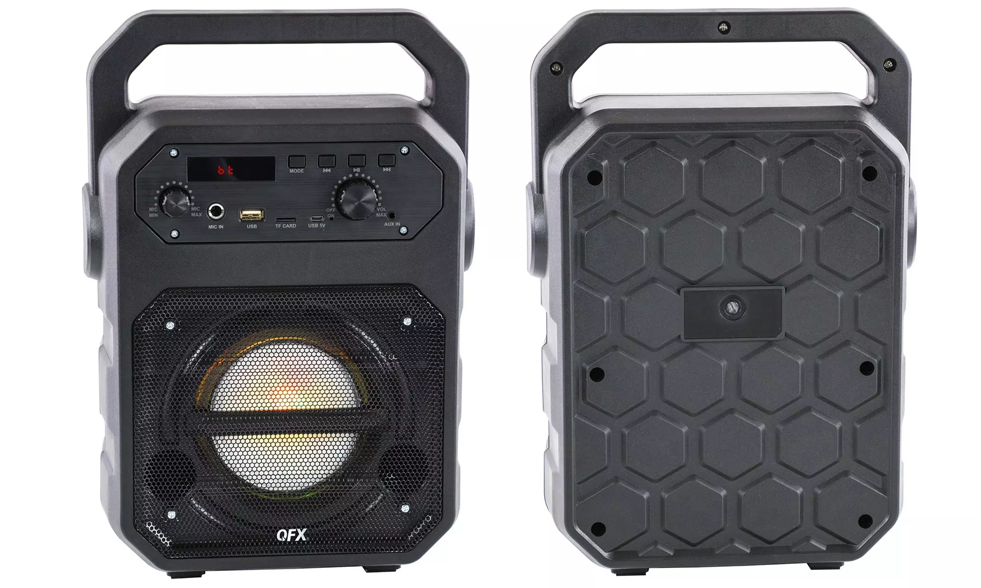 QFX PBX-3 Rugged Style Portable Bluetooth Party Speaker with Microphone and Lights - Primary Image