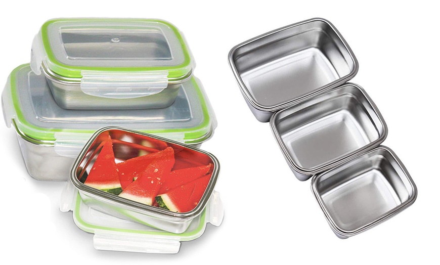 Image 1: 3 Stainless Steel Lunch Boxes
