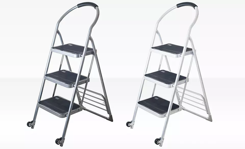 Three-Step Folding Ladder Cart in White or Silver - Primary Image