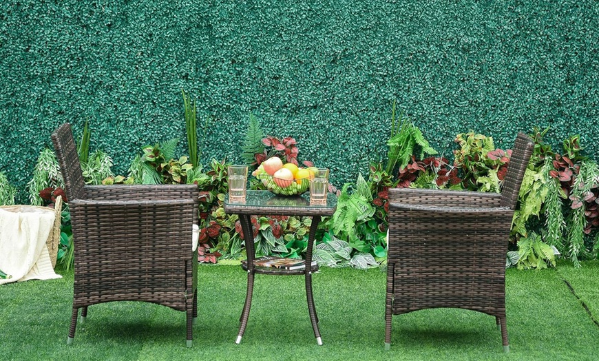Image 3: Outsunny Three-Piece Outdoor Rattan-Effect Bistro Set 