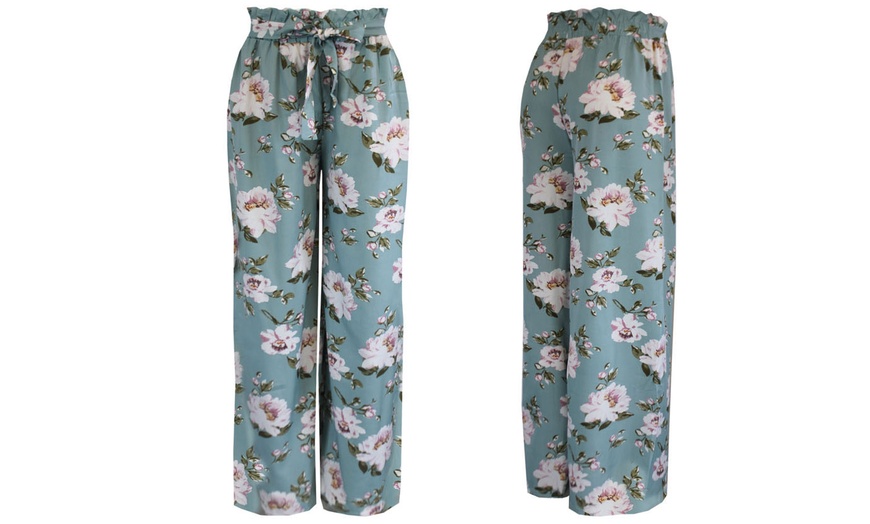 Image 20: Wide-Leg Tie-Waist Multicoloured Floral Palazzo Pants