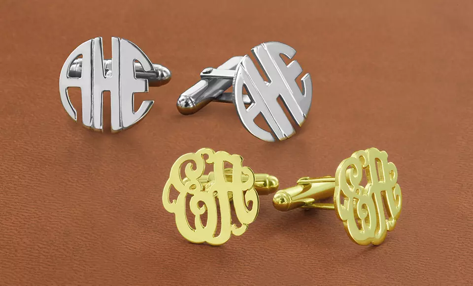 Choice of Block or Script Letter Men's Monogram Cuff Links - Primary Image