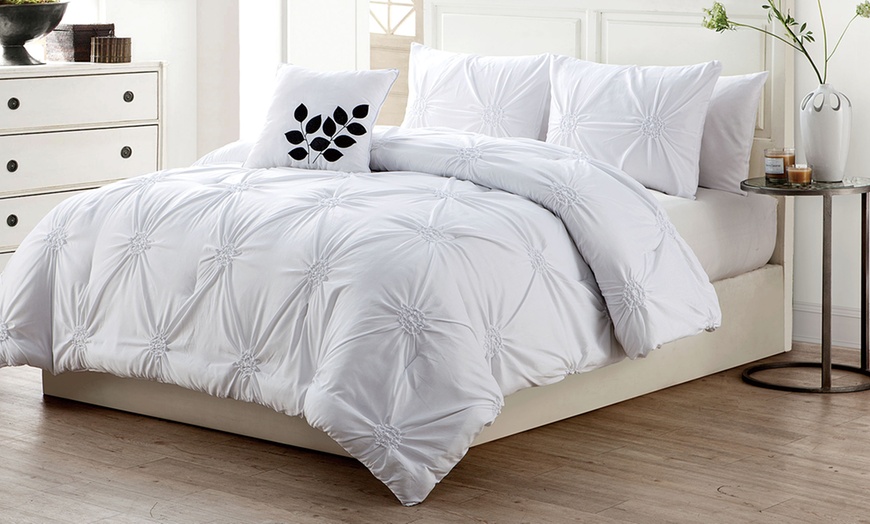 London and Santiago Pintucked Comforter Set (4-Piece) | Groupon