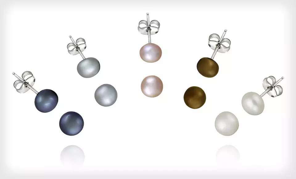 $12 for Five Pairs of Multicolored Freshwater-Pearl Earrings ($50 List Price). Free Returns. - Primary Image