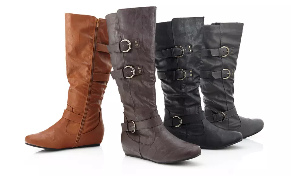 $26.99 for Carrini Faux-Leather 3-Buckle Knee-High Boots ($54 List Price). Multiple Colors. Free Shipping and Returns. - Primary Image