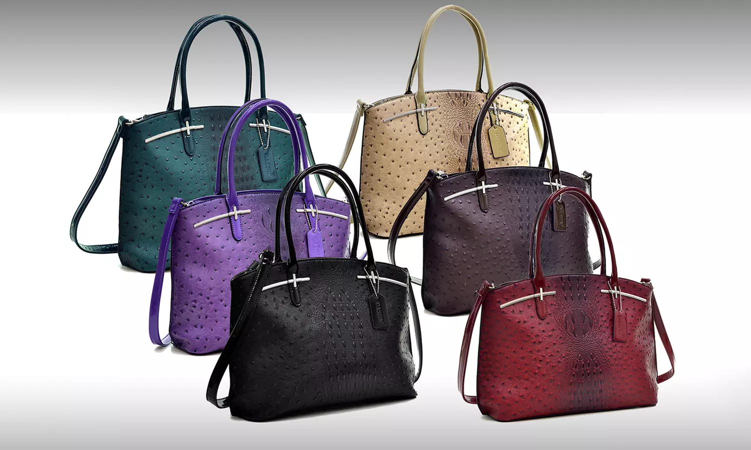 McKoa Faux Ostrich Leather Satchel with Patent-Leather Trim - Primary Image
