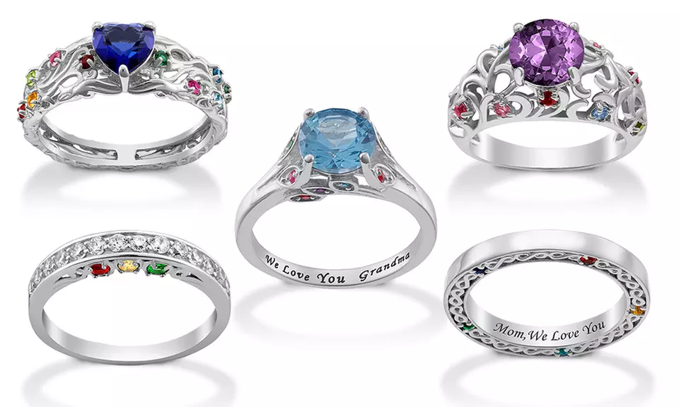 1 or 2 Custom Sterling Silver Mother's, Grandmother's, Family Birthstone Rings–Limogés Jewelry (Up to 56% Off) - Primary Image