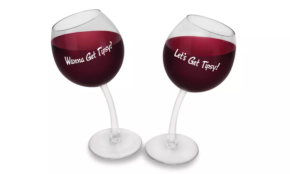 "Tipsy" Wine Glasses (Set of 2) - Primary Image