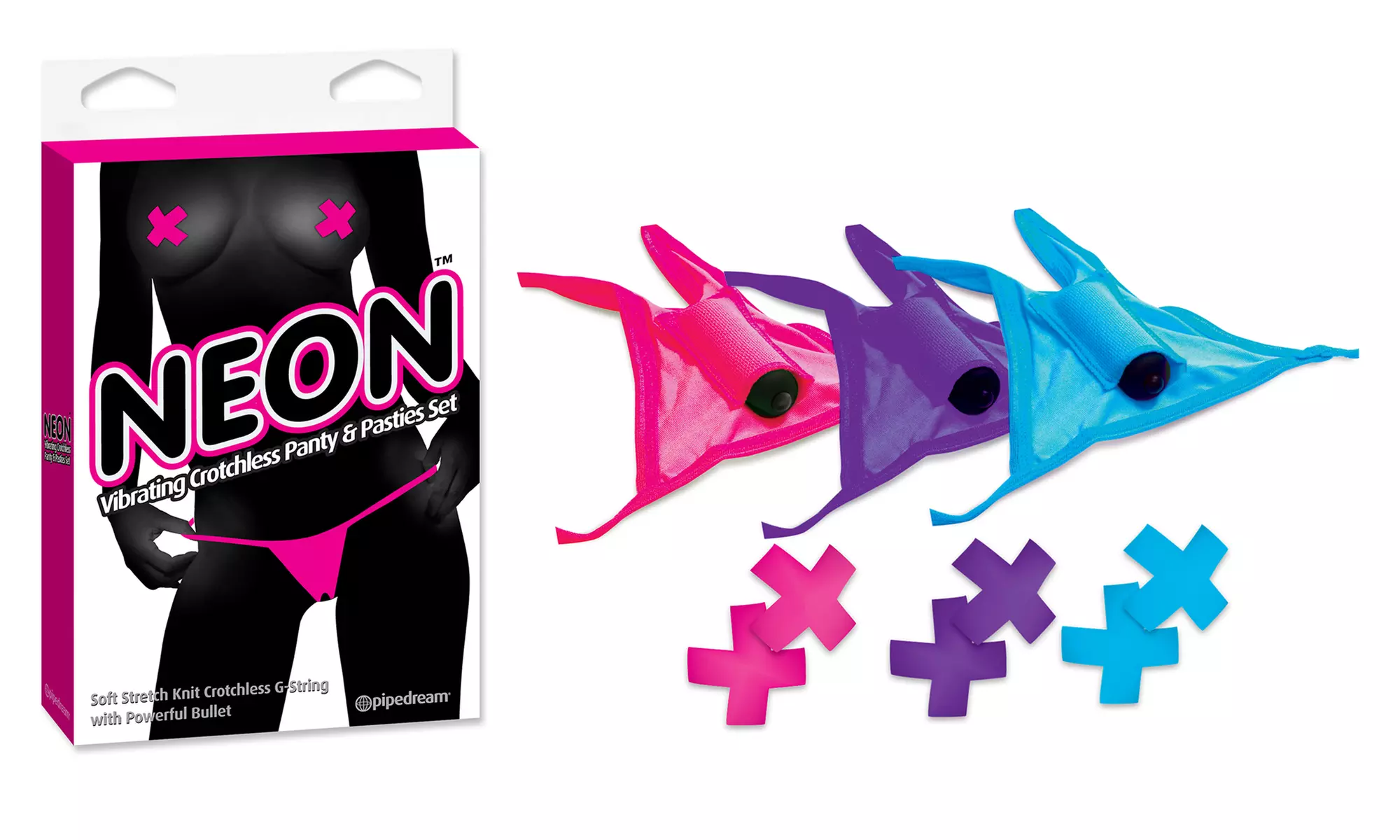 Neon Vibrating Crotchless Panties and Pasties Set - Primary Image