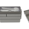 Image 1: Grey Dual-Layer Plastic Bento Lunch Box with Cutlery