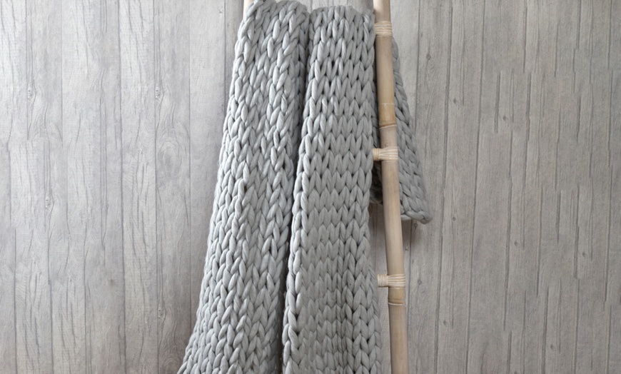 Image 1: Chunky Hand Knitted Throw