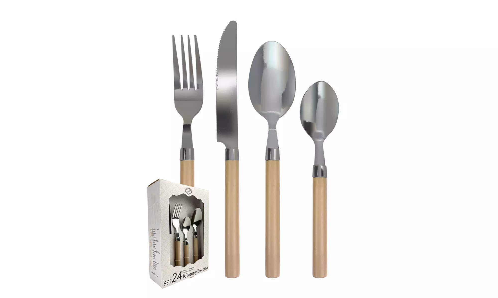 Set de 24 cubiertos de acero inoxidable con mango de colores