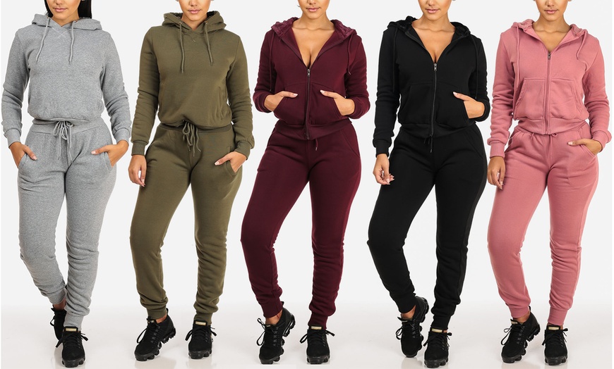 Women's Fleece Zip-Up Jacket or Hoodie and High Waist Jogger Pant Set ...