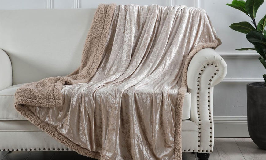 Image 11: Crushed Velvet Sherpa Throw