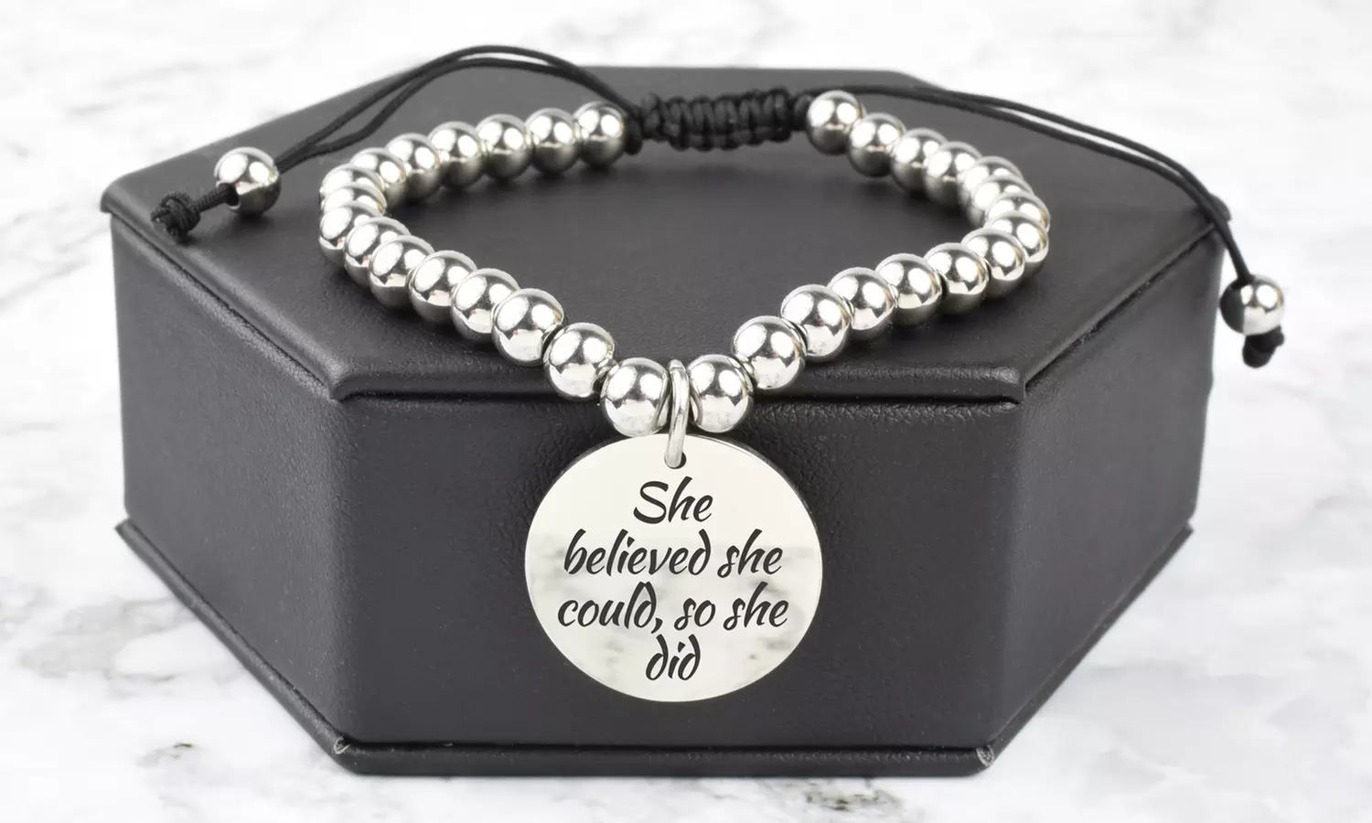 Adjustable Inspirational Charm Bracelet By Pink Box - Primary Image
