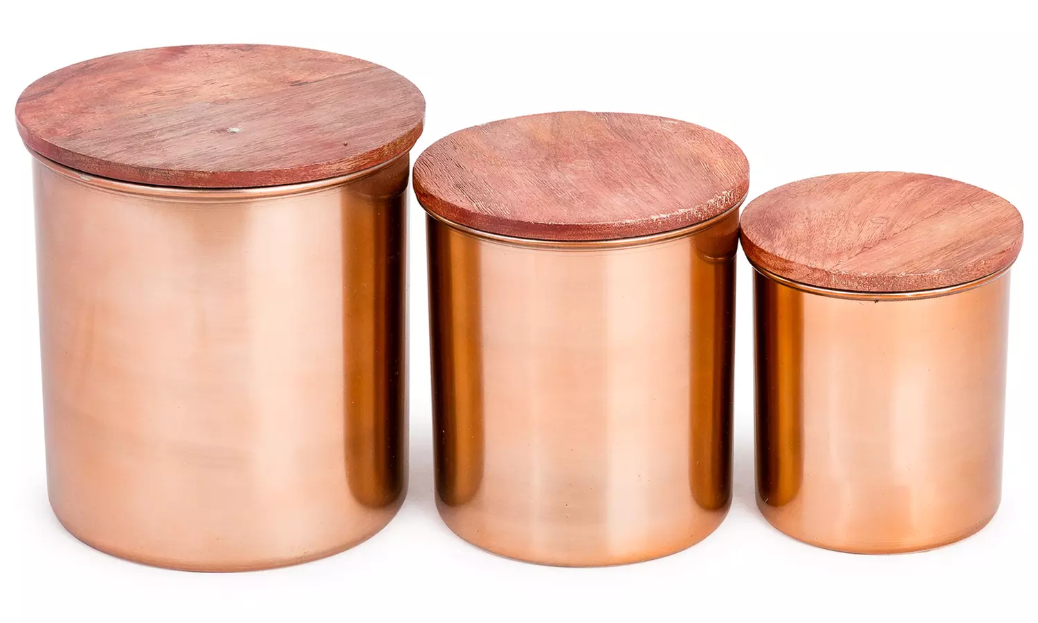 Polished Satin-Finish Canister Set with Bamboo Lids (3-Piece) - Primary Image