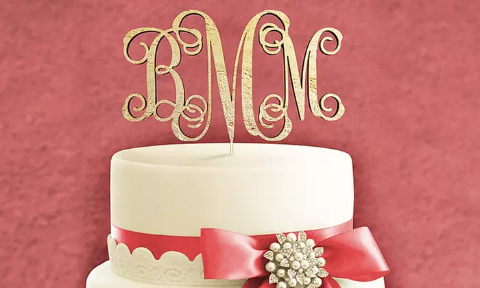 Natural or Painted Three-Letter Monogram Cake Topper from aMonogram Art (50% Off) - Primary Image