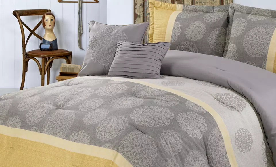 Embroidered and Pleated 5-Piece Comforter Set.  - Primary Image