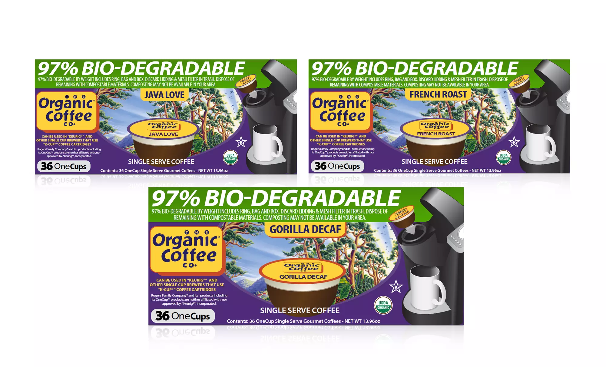 Organic Coffee Co. Single-Serve Coffee Pods; 4-Pack of 36-Pod Boxes + 5% Back in Groupon Bucks. Multiple Flavors. - Primary Image