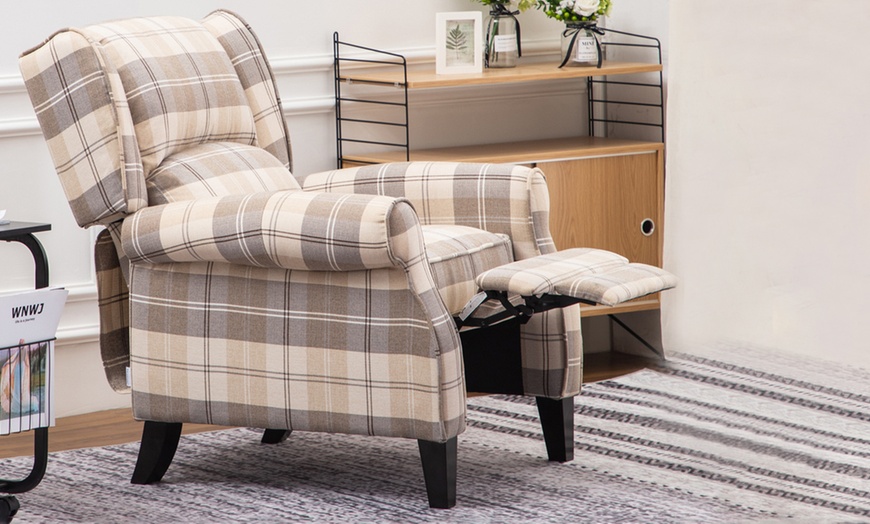 Image 3: Fabric Tartan Motion Reclining Armchair