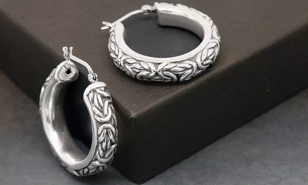 Artisan Sterling Silver Byzantine Hoop Earrings by Verona - Primary Image