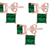 Image 5: 14K Rose Gold Plated 4 Ct Princess Cut Emerald Stud Earrings. 