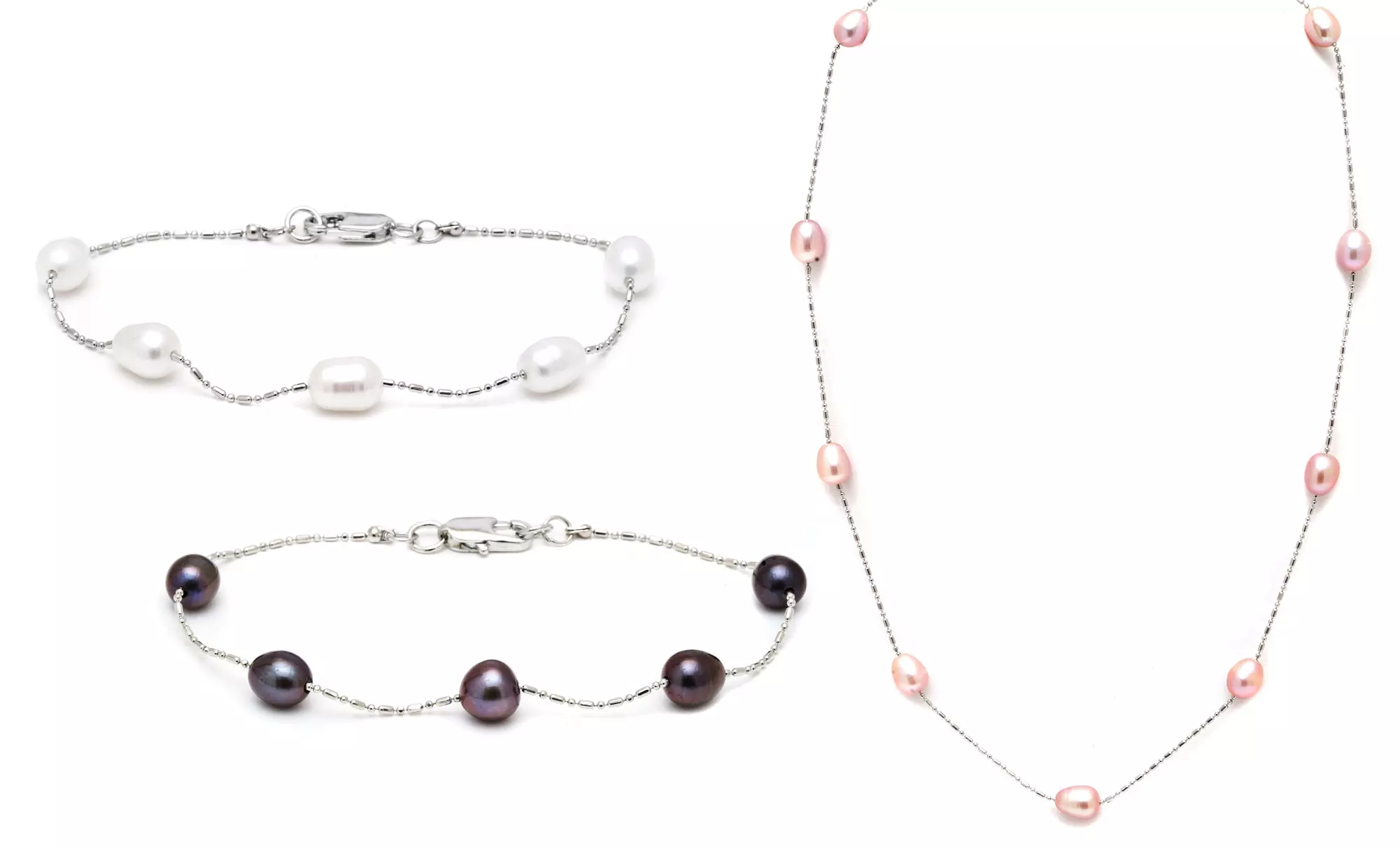 Genuine Freshwater Pearl Tin Cup Bracelet or Necklace - Primary Image