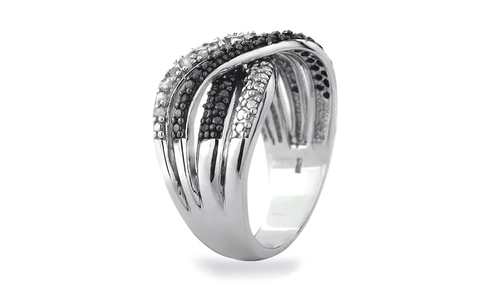 .5 CTTW Black and White Diamond Crisscross Ring. Free Returns. - Second Medium