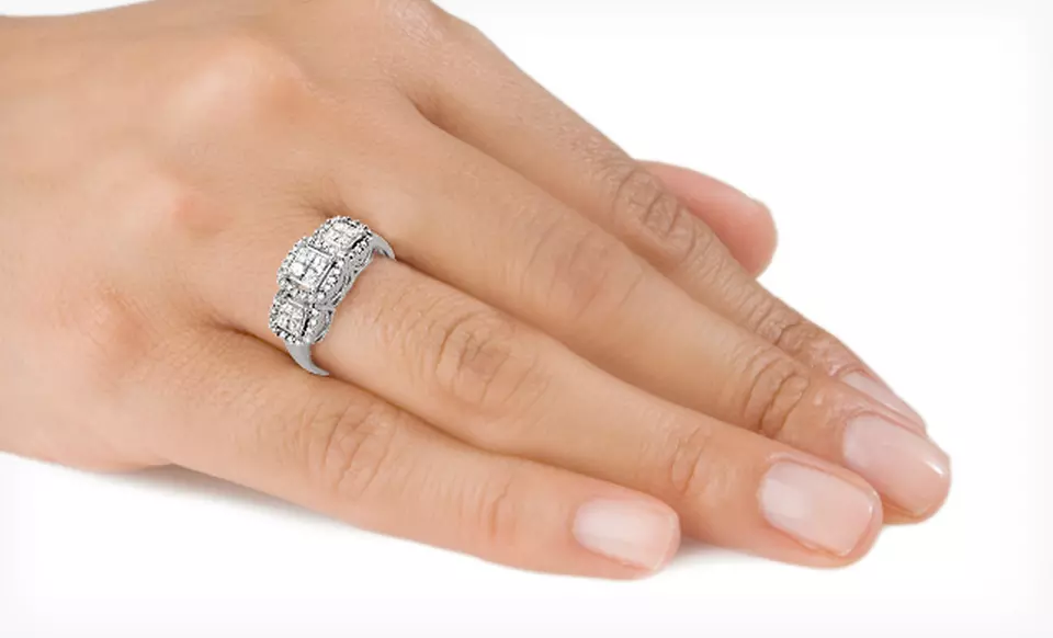14-Karat White-Gold Three-Stone Diamond Rings (Up to 61% Off). Multiple Styles Available. Free Shipping. - Primary Image