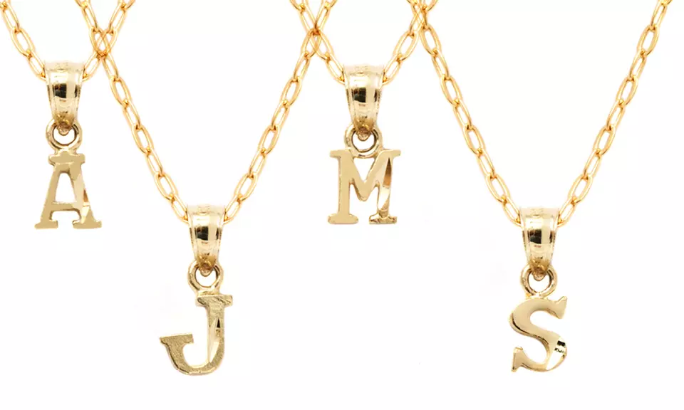 *Limited Time Only* 10K Solid Gold Diamond-Cut Initial Pendant with Chain - Primary Image