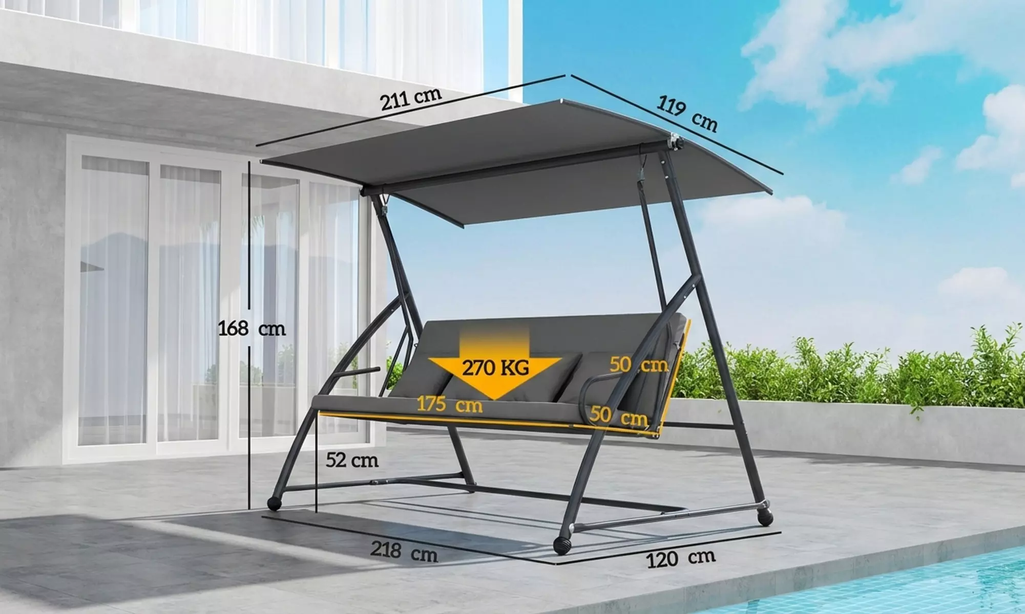 Outsunny 3-Seater Convertible Garden Swing Chair with Canopy