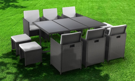 Set rattan da giardino con sedie, pouf e tavolo Kalamos