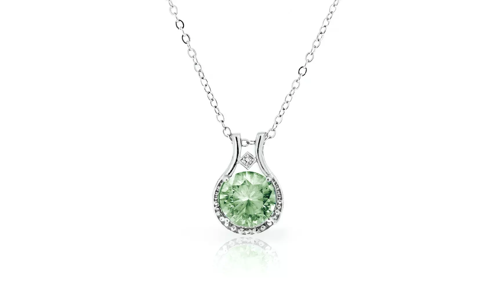 4.00 CTTW Genuine Green Amethyst and Diamond Halo Pendant in Sterling Silver - Primary Image