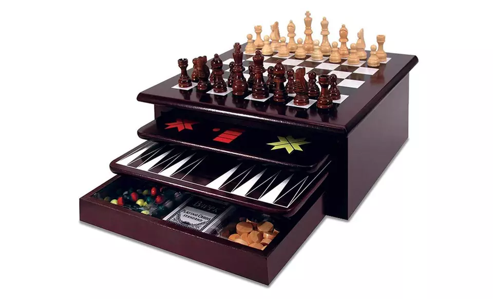 Deluxe 15-in-1 Wooden Tabletop Board Game Set - Primary Image