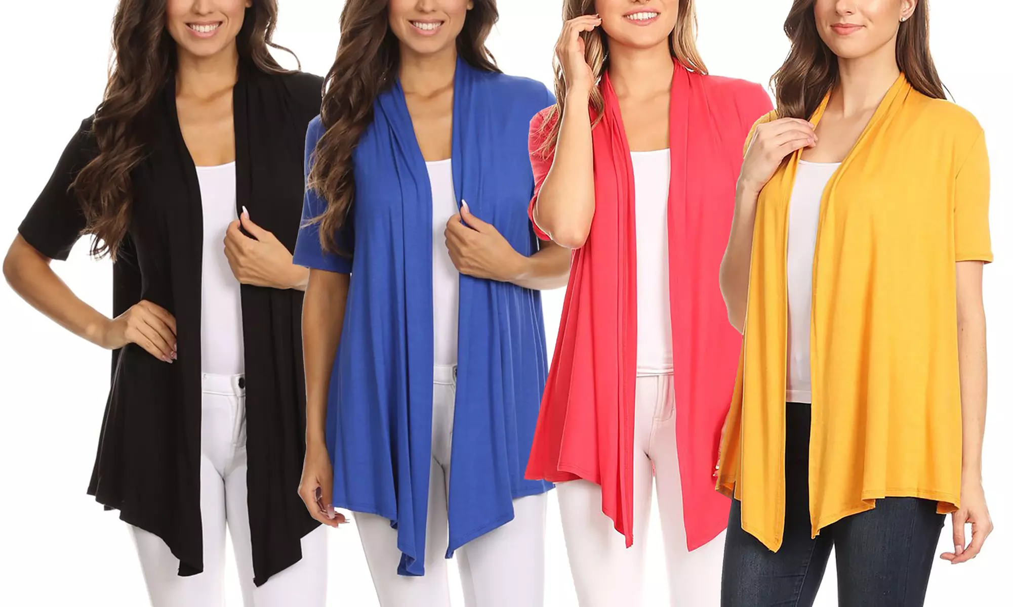 MOA Collection Women's Lightweight Short-Sleeve Cardigan. Plus Sizes Available. - Primary Image