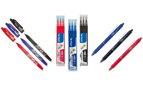3 penne Pilot Pens Frixion con 3 ricariche disponibili in 2 modelli e 3 colori