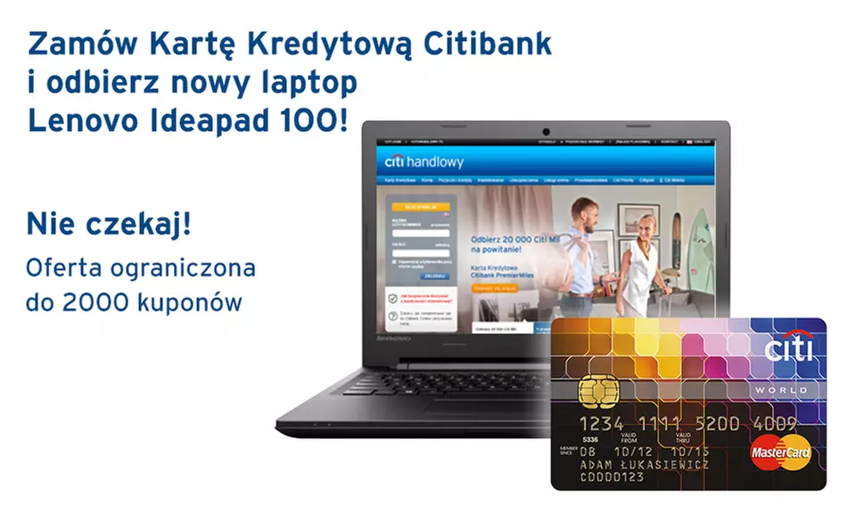 5 zł: Karta Kredytowa Citibank World MasterCard + Laptop Lenovo Ideapad 100 15.6" - Primary Image