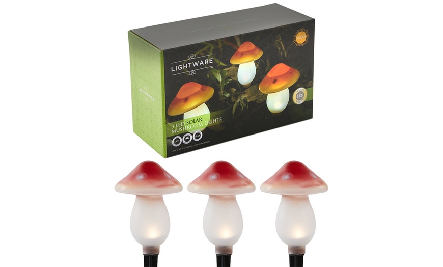 Image 13: Set of Three or Six Warm White Solar Mushroom Outdoor Garden Lights 
