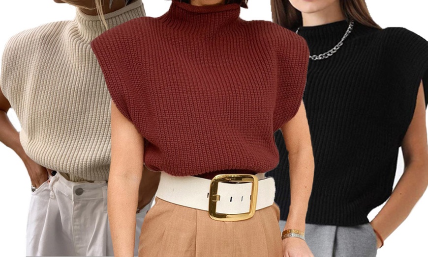 Image 2: Sleeveless Shoulder Pads Knit Top