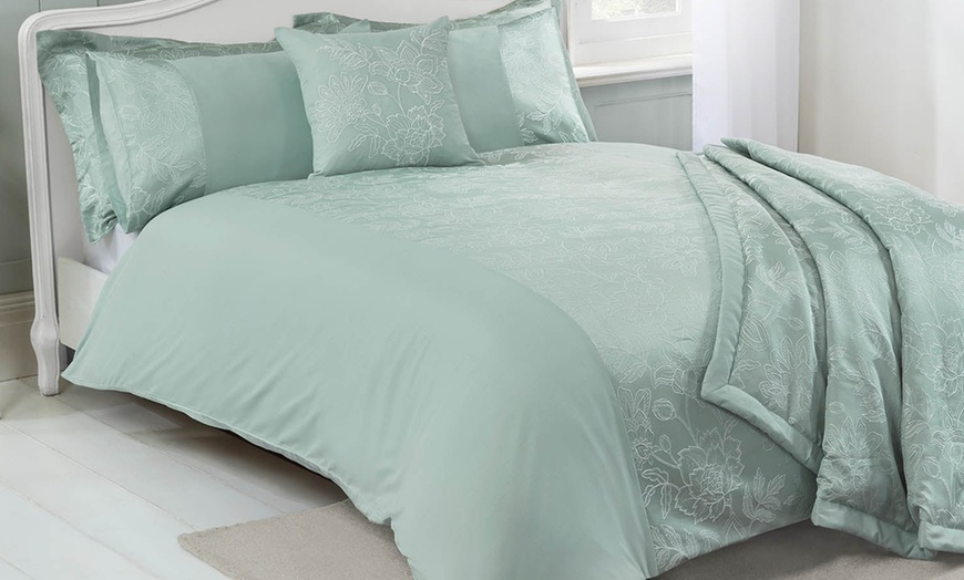 Image 3: Julian Charles Home Venice Duck Egg Jacquard Duvet Set