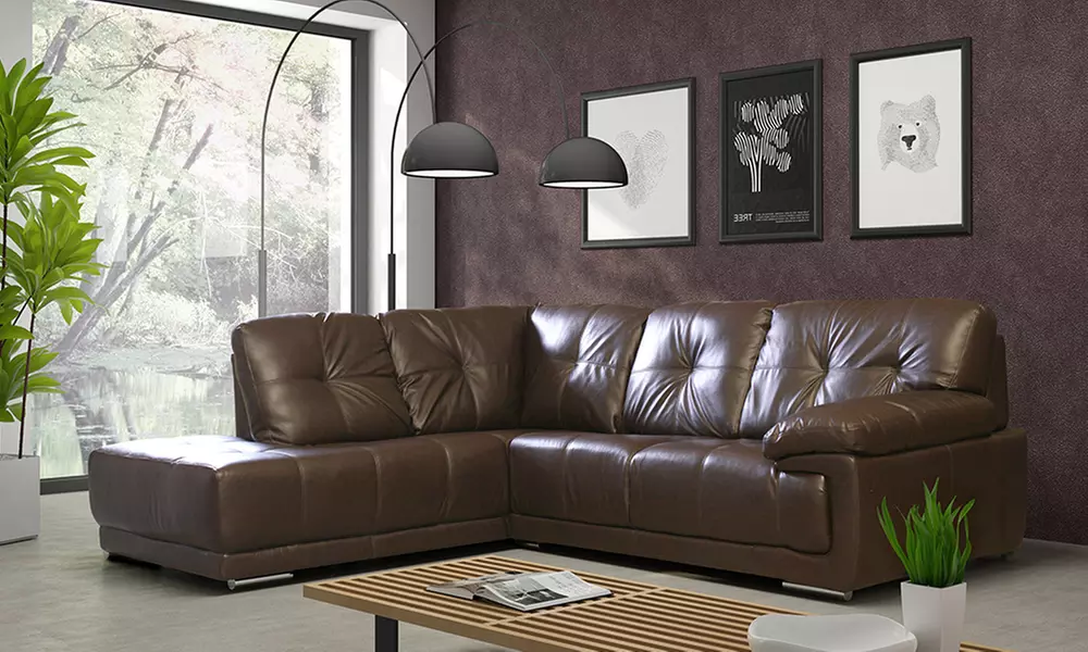 Alexis Leather Corner Sofa and Optional Footstool from £549 With Free Delivery (Up to 51% Off) - Primary Image