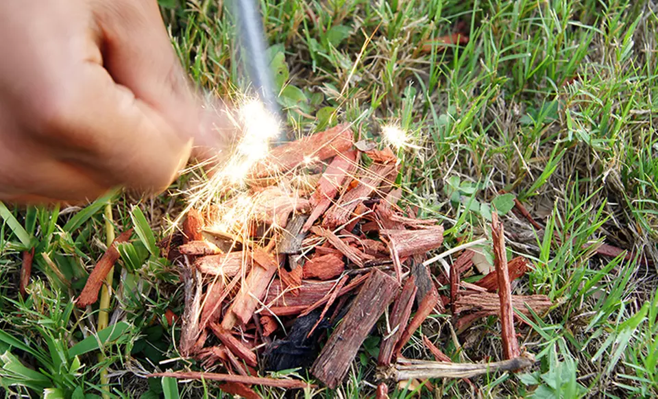 Flint Rock and Steel Fire Starter with Compass and Whistle. Free Returns. - Second Medium