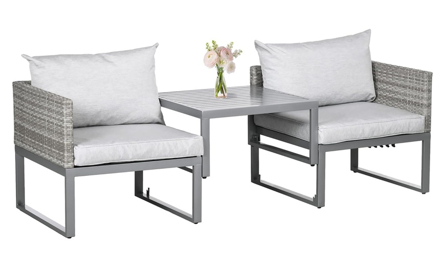 Image 11: Three-Piece Outsunny Rattan-Effect Bistro Set