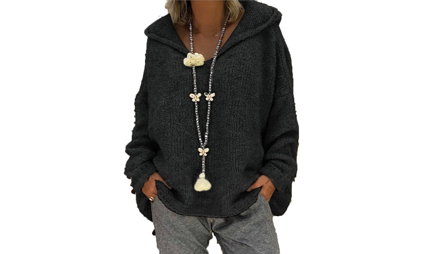 Image 3: Women's V-Neck Hoodie Sweater