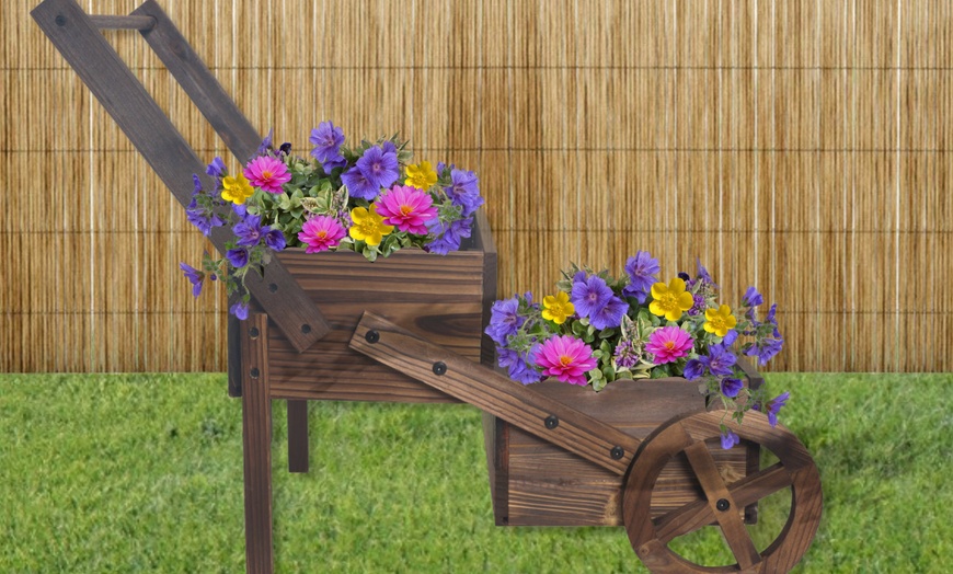 Image 2: Rustic Wooden Flower Cart Planter
