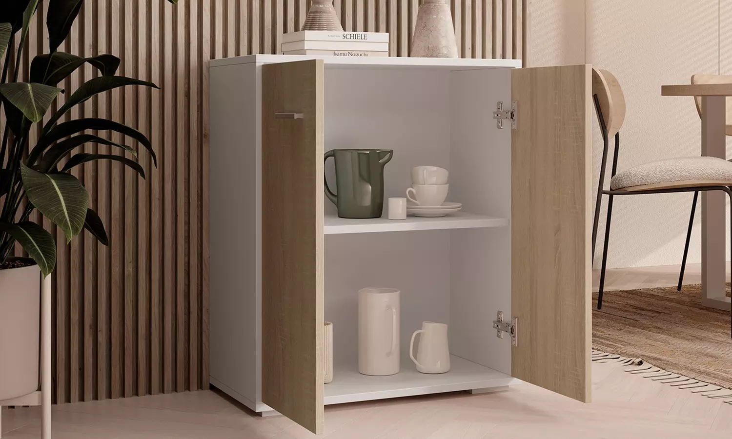 Aparador modelo Lander en color blanco o blanco y sonoma