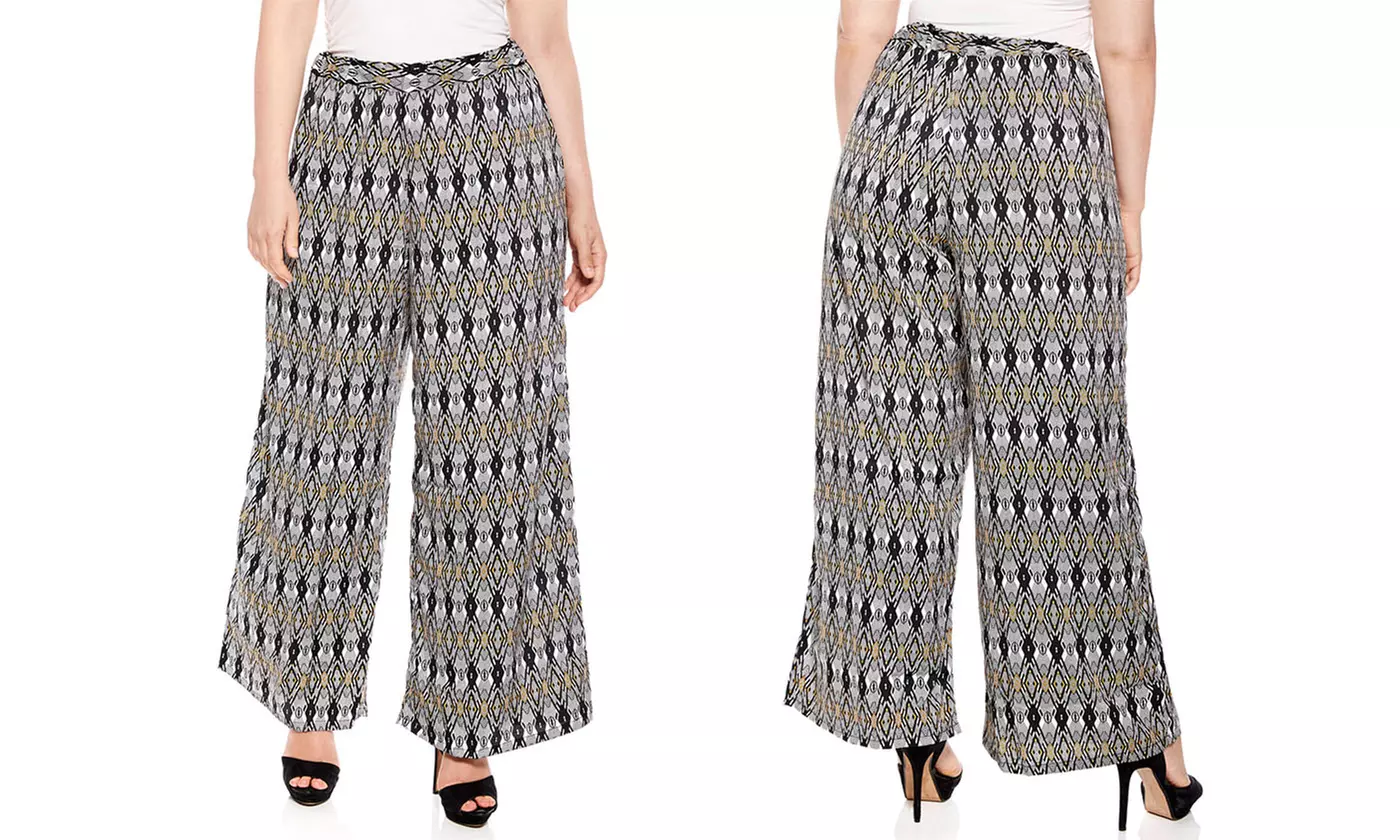 Mlle Gabrielle Plus-Sized Printed Palazzo Pants | Brought to You by ideel - Second Medium