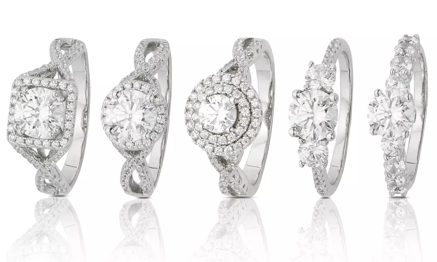 Swarovski Elements Crystal Bridal Rings in Sterling Silver - Primary Image