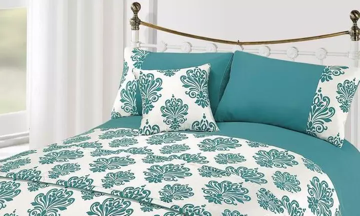 3-Piece or 5-Piece Satin Flock Duvet Sets in Choice of Style and Colour £10.98-£19.98 (Up to 78% Off) - Primary Image